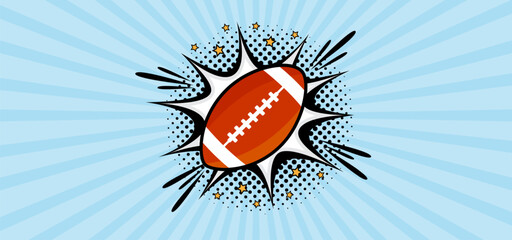 American football ball with unique comics background. Vector illustration