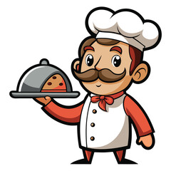 A cartoon man with a long mustache and a chef's hat, representing cooking, food, and professional cuisine in a charming style.