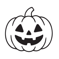 A simple black and white vector illustration of a Halloween pumpkin, outlined in thick black lines to highlight its classic festive shape.

