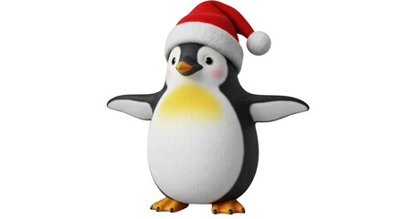 Fototapeta premium Cute christmas penguin wearing a santa hat isolated on transparent background