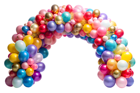Beautiful balloons and balloon arch isolated on transparent background