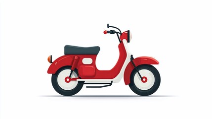 Obraz premium Cartoon-style scooter in bright red with white accents, isolated on white