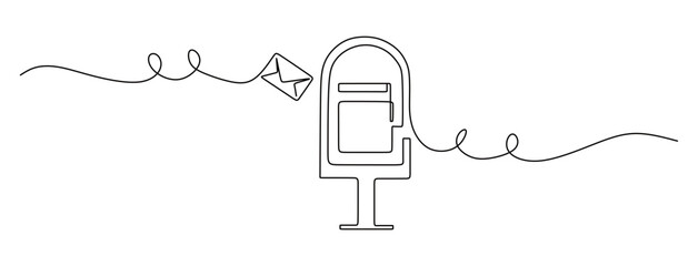 continuous line art of a mailbox and envelope containing mail. world postal day. letter concept