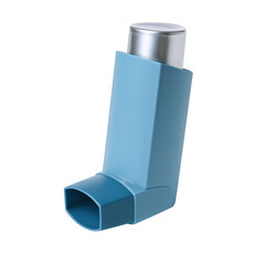 Close-up view of a blue inhaler device, a portable medical tool for respiratory relief and breathing assistance