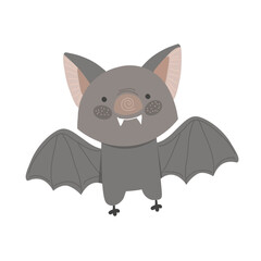 Cute Cartoon Bat with Open Wings – Flat Halloween Vector Illustration