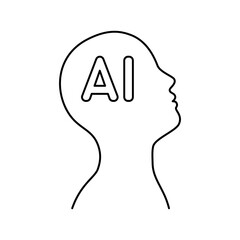 Artificial intelligence head line icon. AI digital brain for technology and innovation concept. Vector outline illustration