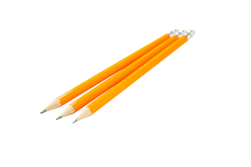 Three bright yellow pencils for school, isolated on white, PNG