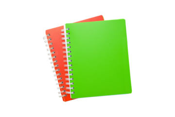 Colorful notebooks stacked for school use, isolated on white, PNG
