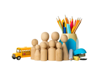 Wooden figures excited for learning toys, isolated on white, PNG