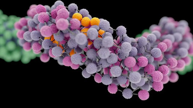 3D render of molecular structures and protein folding used in biotech drug design
