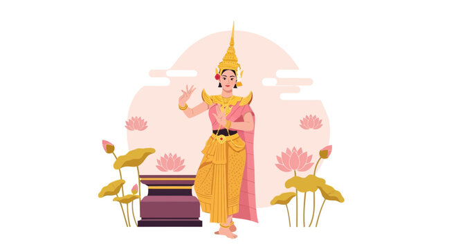 Apsara Dancer Beautiful Traditional Cambodian Dancing Performer with Lotus Flower