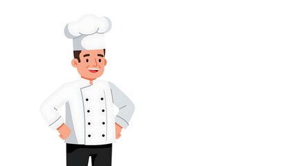 Chef in White Uniform with Hands on Hips, Culinary Professional Illustration