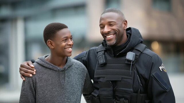 Officer showing compassion while engaging with a teenager
