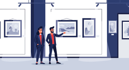 Art Enthusiasts Appreciating Contemporary Artwork Inside The Gallery Exhibition Space