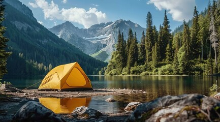 A scene of outdoor camping, suitable for promotional posters of outdoor campsites, catalogs of camping equipment products, etc.