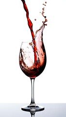 Dynamic Red Wine Pouring into Glass Creating Splashes Isolated on White Background Delicious Drink Refreshment Celebrate an Occasion