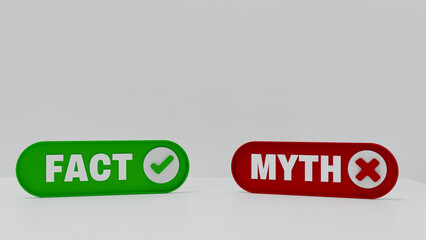 3D Render of Fact vs Myth Icons – Truth and False Information Concept on White Background
