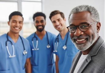 Photo of diverse medical team of doctors and nurses smiling at camera