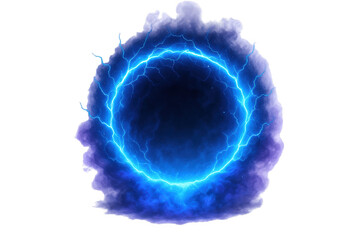 Energetic Blue Electric Ring Portal with Swirling Cosmic Nebula and Lightning Strikes