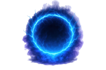 Energetic Blue Electric Ring Portal with Swirling Cosmic Nebula and Lightning Strikes
