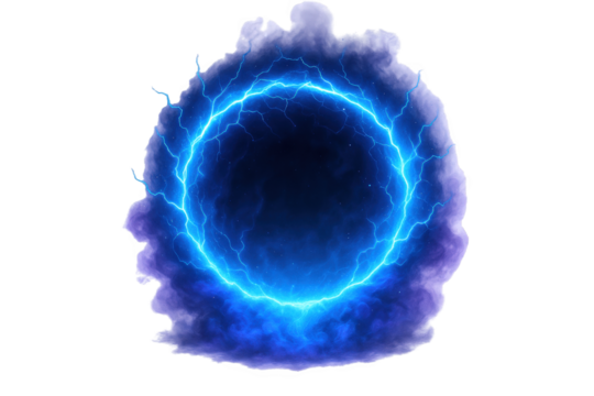 Energetic Blue Electric Ring Portal with Swirling Cosmic Nebula and Lightning Strikes