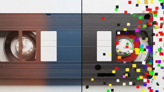 vhs tape digital transformation pixel explosion
