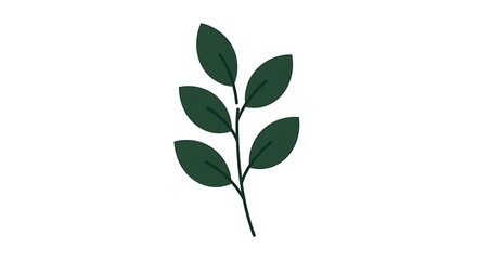 Fototapeta premium Simple Illustration of a Green Leafy Branch on a White Background