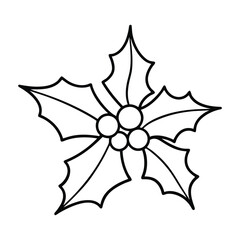 Holly Leaves and Berries Line Art – Christmas Coloring Page or Holiday Decoration
