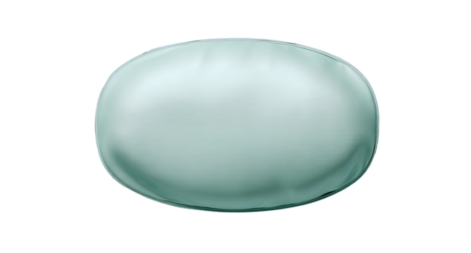 Oval-shaped, light teal-gray, smooth, round object.  A simple,  smooth,  decorative,  flat disk