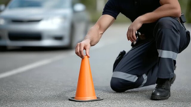 Police Officer Directing Traffic at Accident Scene