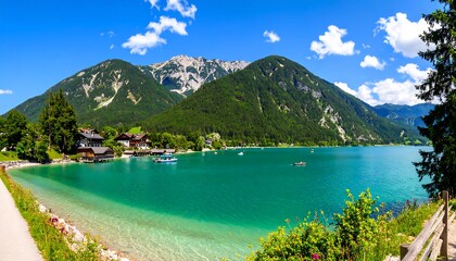 Obraz premium Scenic alpine lake with mountains (1)