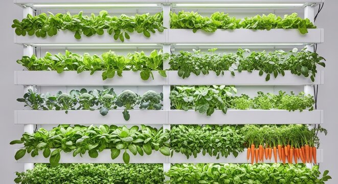 Photo of indoor vertical garden with hydroponic system for growing plants