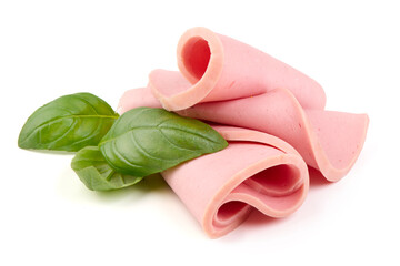 Sliced Bologna sausage, isolated on white background © GSDesign