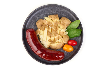 Sausage with Mashed Potato isolated on white background