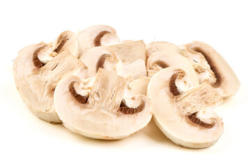 Sliced Mushrooms, Agaricus bisporus, isolated on white background