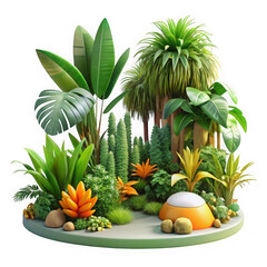 Fototapeta premium Tropical garden scene isolated on transparent background