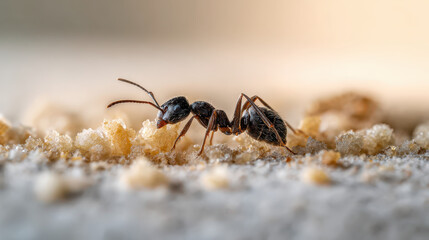 Ant Carrying a Crumb Centered Composition Clean Background