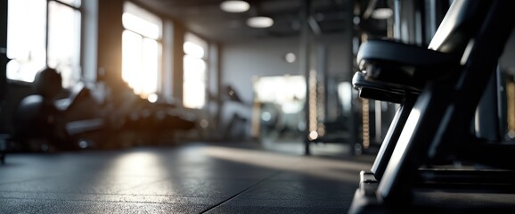 Fototapeta premium Gym interior, blurry focus on equipment