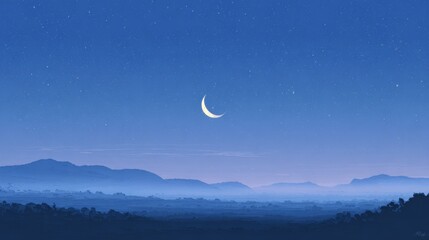 minimalist powerpoint background, blue purple color, with stars and moon