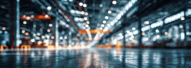 Blurred industrial interior, spacious warehouse