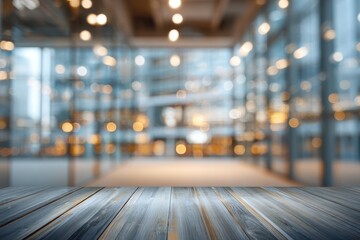 Blurred modern interior with wooden tabletop