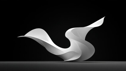 Obraz premium Abstract white form, flowing curves against black background