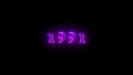 1991 neon line text. Abstract 1991 neon text animation, Glowing neon number text background 4k video animation . important year, important date 1991.
