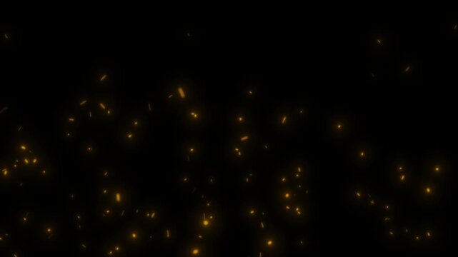 Flying fiery sparks on black background. Perfect for fire effects, explosions, welding, and dynamic video overlays