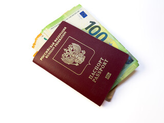 Russian travel passport with Schengen visa, emigration, immigration, tourism concept. Document for multiple entry. Legal immigration to Europe. High quality photo