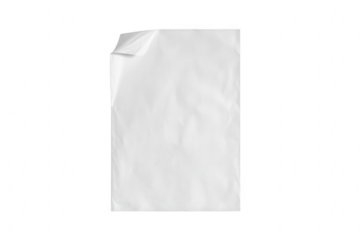 A single blank white sheet of paper isolated on transparent background