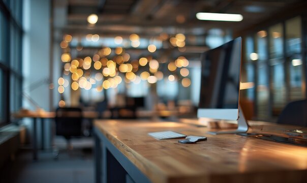 Modern office workspace with computer on a wooden desk