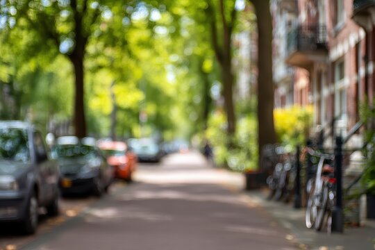 Blurry European street scene