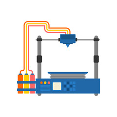 Minimalist vector illustration of a 3D printer. Represents modern technology, digital manufacturing, prototyping, and innovation in various industries.
