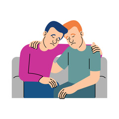 Two friends sitting close, comforting each other through sadness or emotional distress. Ideal for topics on friendship, empathy, support systems, and mental health awareness.